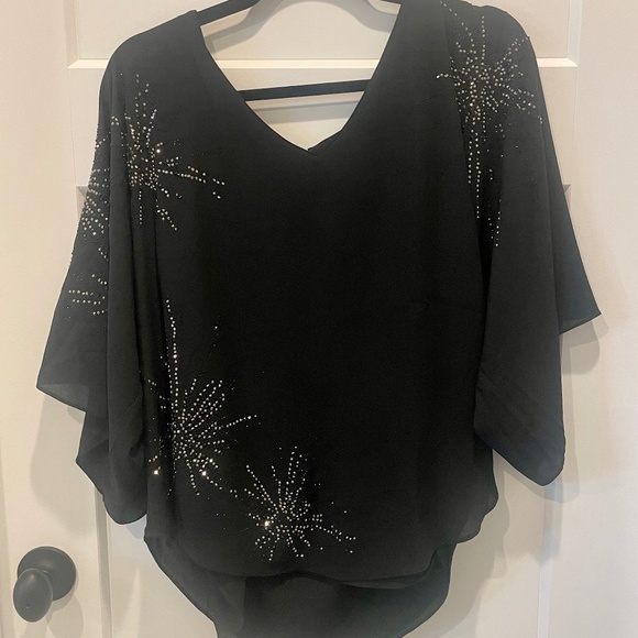 White House Black Market Tops - White House Black Market Kimono Sleeve Blouse, M, EUC, Black with Bling